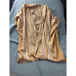 Mustard Yellow Geometric Tribal Open Front Poncho Kimono‎ Cardigan Sweater Small